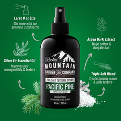Rocky Mountain Barber Sea Salt Spray, texturiza cabello para un aspecto natural de playa