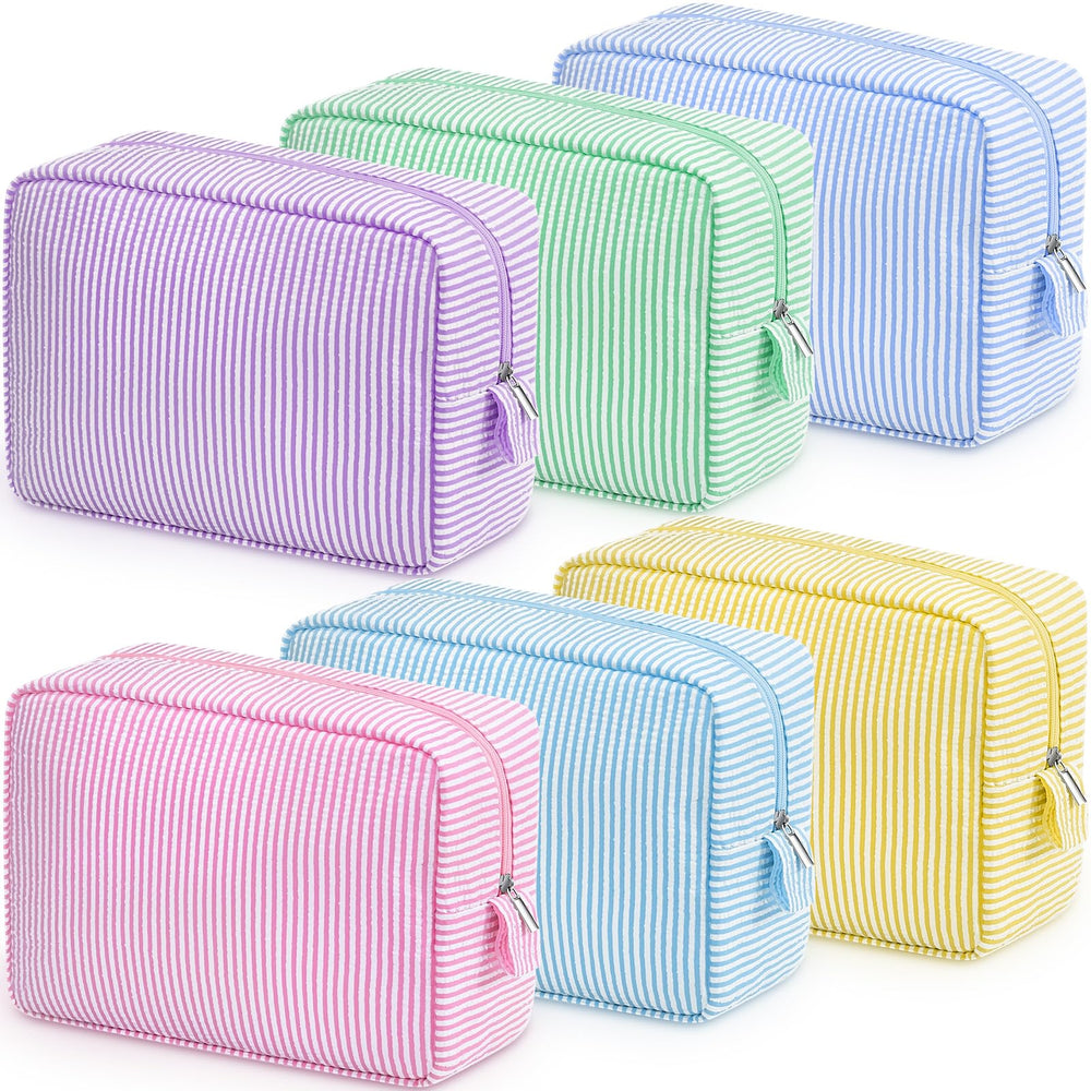 Sanwuta bolsa cosmética grande con rayas seersucker para viaje ordenado.