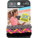 Elásticos trenzados Scunci de 3 hebras para uso diario, cómodo y resistente.