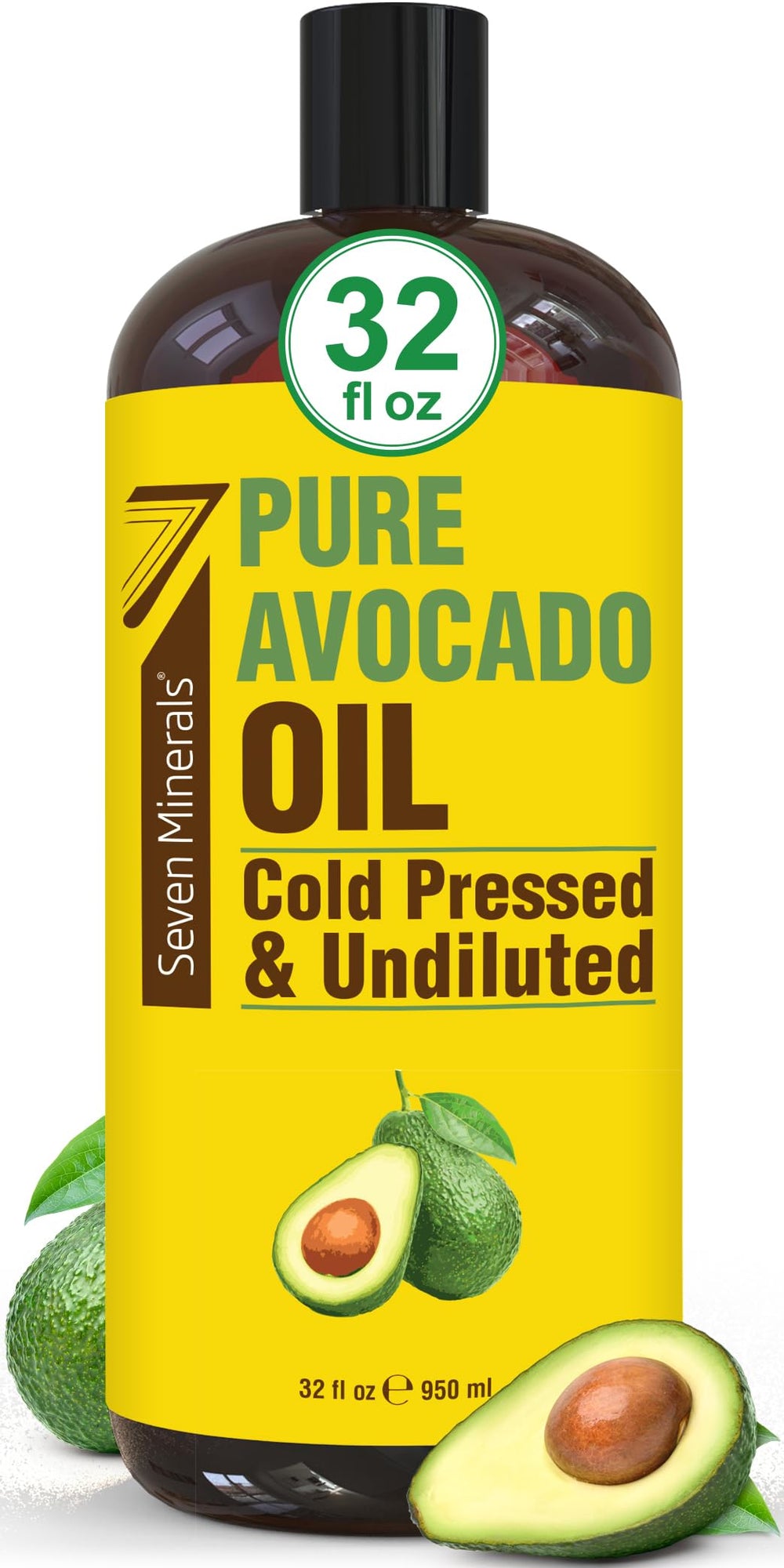 Seven Minerals Aceite de Aguacate, botella vertiendo, hidratación suave para cabello y piel