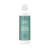 Botella de SheaMoisture champú eliminador de residuos para limpieza profunda.