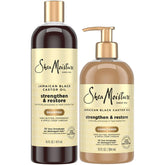 La botella de champú SheaMoisture clarifica y limpia profundamente el cabello.