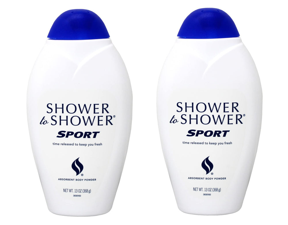 Shower To Shower Sport polvo absorbente en frasco, mantiene la piel seca y fresca.