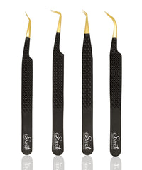Pinzas SIVOTE para pestañas con puntas precisas, negro, set de 4, aplicación exacta.