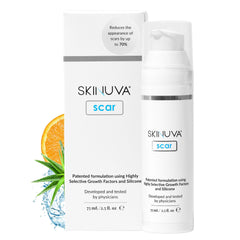 Skinuva crema cicatrices grandes, textura suave y tono más uniforme en la piel.