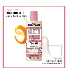 Soap & Glory Gel de Ducha Clean On Me 500 ml etiqueta visible, texto claro
