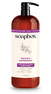 Soapbox Biotina y Colágeno Super Fruta con bomba de 1L para volumen del cabello.