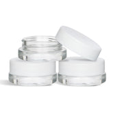 SODO LOCO jarro de vidrio grueso con tapa blanca, ideal para aceites y cosméticos.