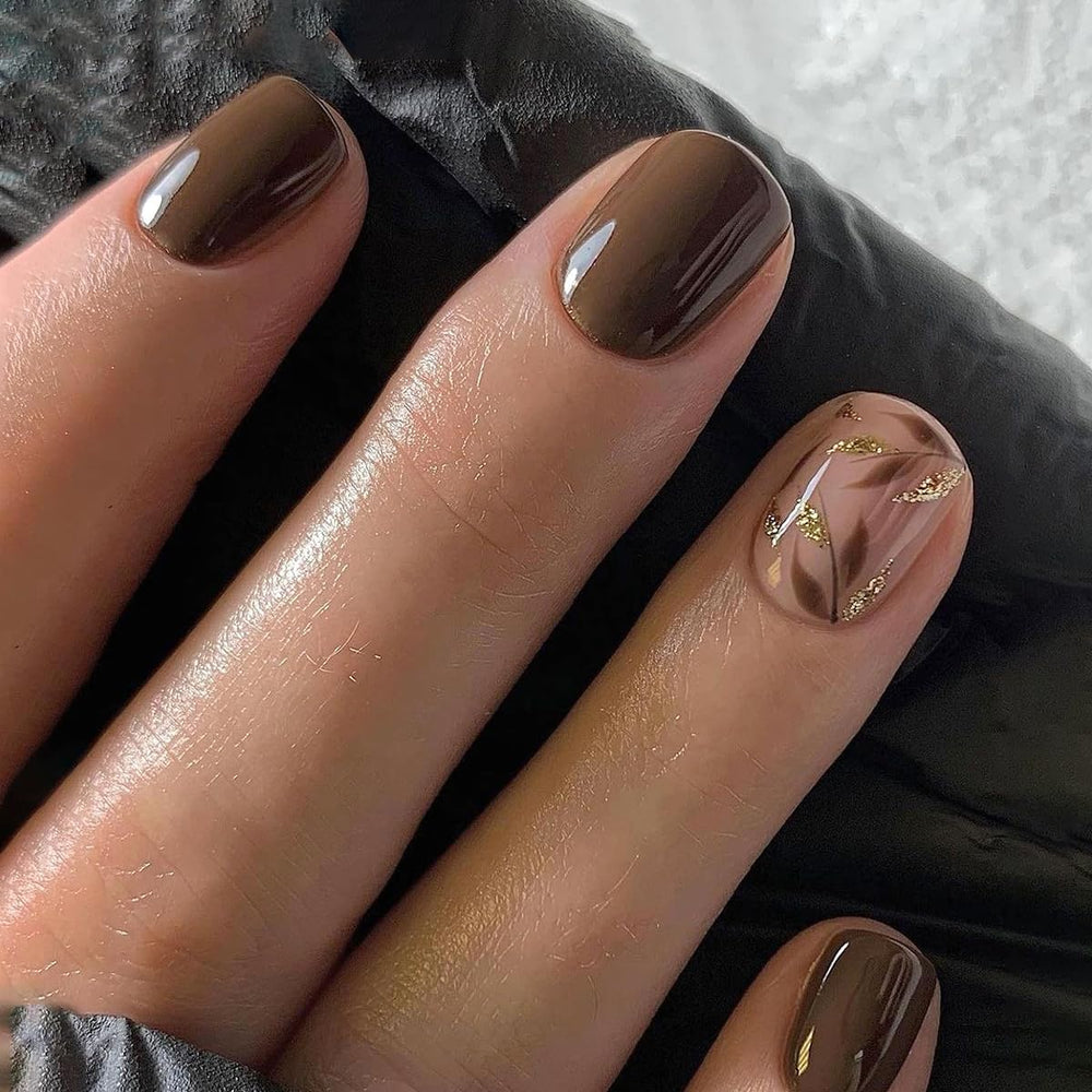 Stbisen uñas postizas marrón oscuro, forma cuadrada, acabado brillante para uso diario.