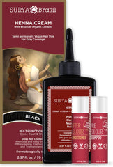 Cabello tras coloración luce brillo y suavidad con Surya Brasil Henna Cream.