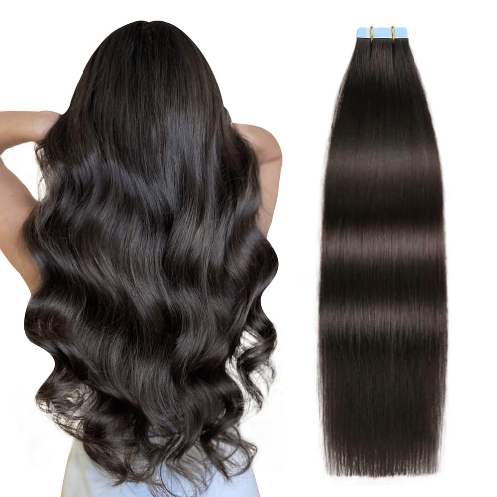 Extensiones SUYYA adhesivas para cabello negro natural, longitud prolongada y suavidad.