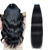 Extensiones SUYYA con tape de pelo humano negro jet para un look suave y natural