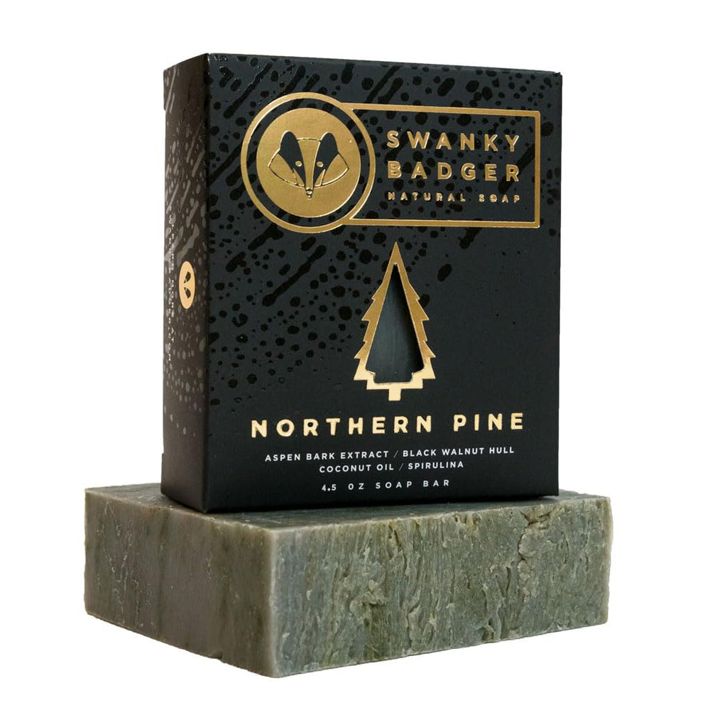 Swanky Badger Northern Pine frasco dispensación para uso diario, sensación suave y agradable.