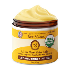 Sweet Bee Naturals bálsamo orgánico todo-en-uno para humectar y calmar la piel.