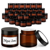 Bocal Tecowhouse en verre ambré 2 oz avec bouchon noir, ensemble pratique pour cosmétiques.