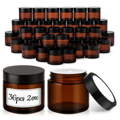 Bocal Tecowhouse en verre ambré 2 oz avec bouchon noir, ensemble pratique pour cosmétiques.