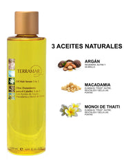 Gotas de Terramar en cabello: nutrición suave y brillo natural.