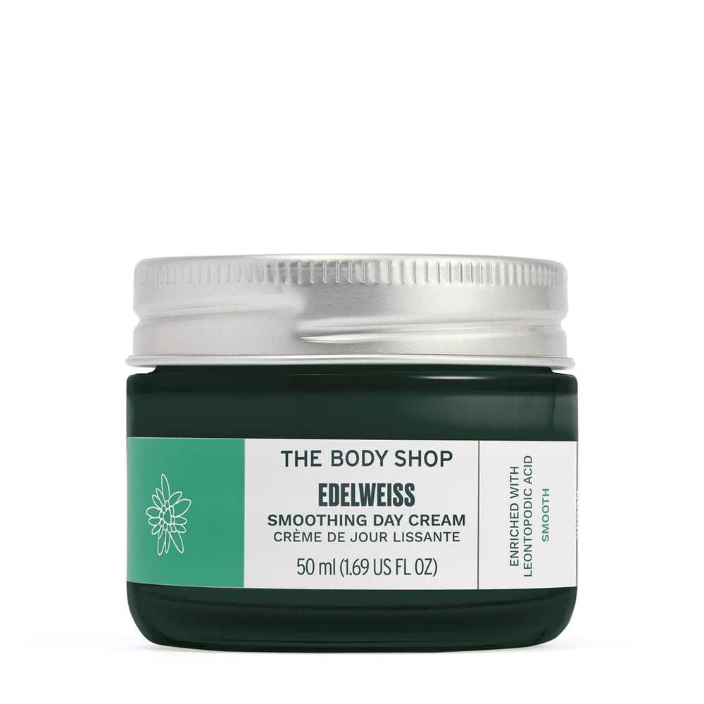 The Body Shop Edelweiss crema de día en frasco, hidratación suave para todo el día.