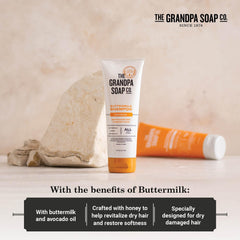Champú Buttermilk de The Grandpa Soap Company: envase reciclable para cuidado responsable.