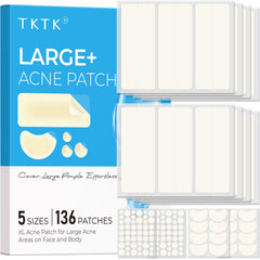 Parches TKTK XL para acné cubriendo áreas grandes, beneficiosos para cobertura rápida.