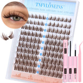 TNFVLONEINS pestañas manga marrones en clusters 10-16 mm para un look natural
