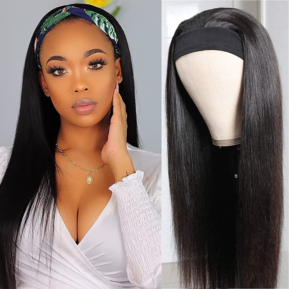TNICE peluca con diadema 18 pulgadas, cabello liso negro natural para peinados rápidos.