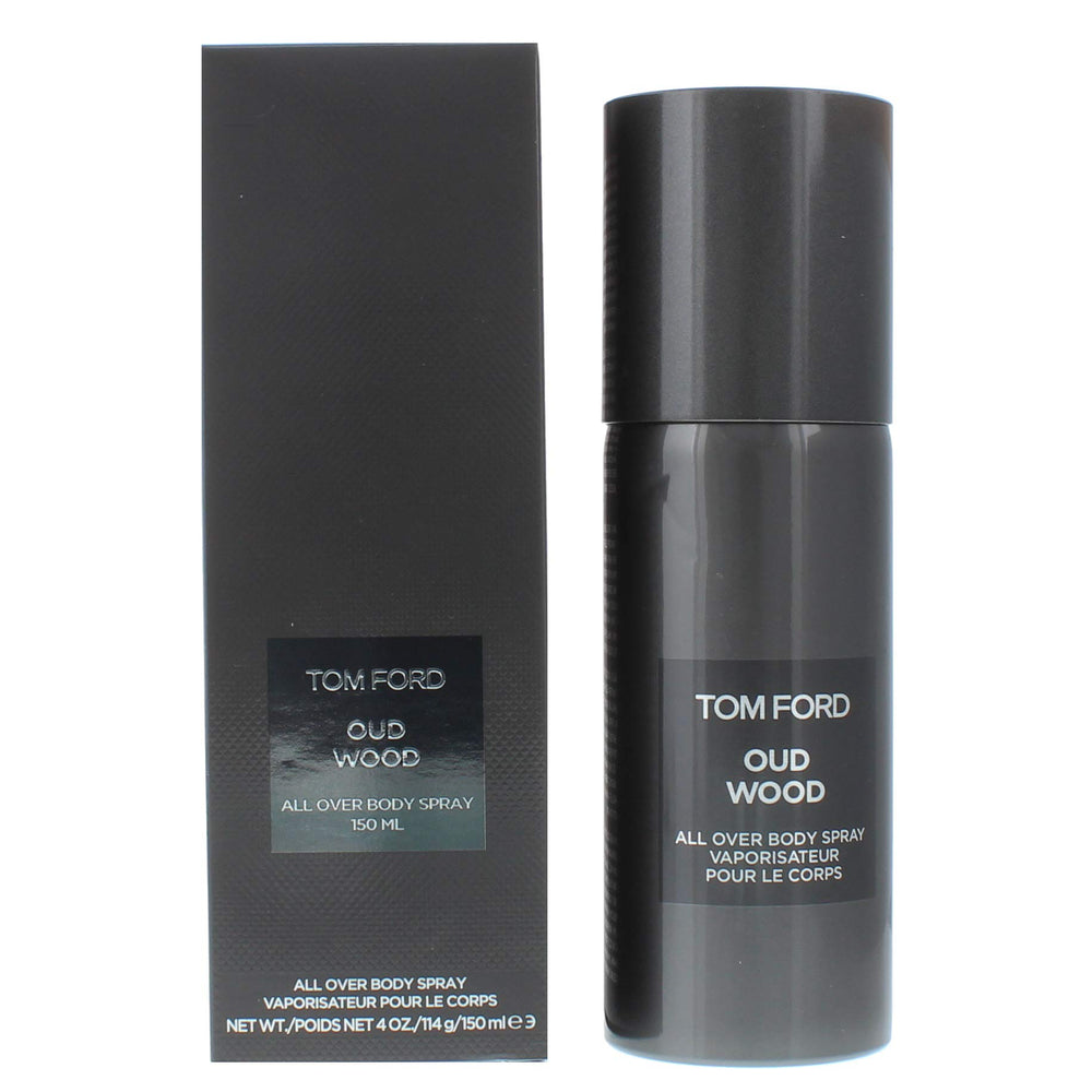 Tom Ford Oud Wood, vista frontal de la botella, aroma envolvente para uso diario.