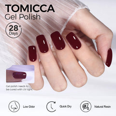 TOMICCA Esmalte gel cereza roja con pincel ancho facilita una aplicación uniforme
