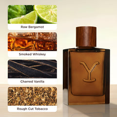 Etiqueta del frasco Yellowstone Ride destaca diseño robusto y claro.