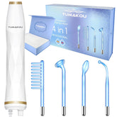 TUMAKOU, dispositivo facial azul de alta frecuencia para rutinas diarias.