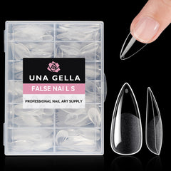 UNA GELLA puntas estileto gel transparentes para acabado claro y adherencia firme.