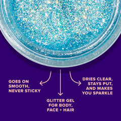 Unicorn Snot gel brillo azul para el cuerpo con secado rápido.