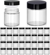 UPBUD frasco de vidrio claro 4 oz con tapa negra, sellado seguro para cosméticos