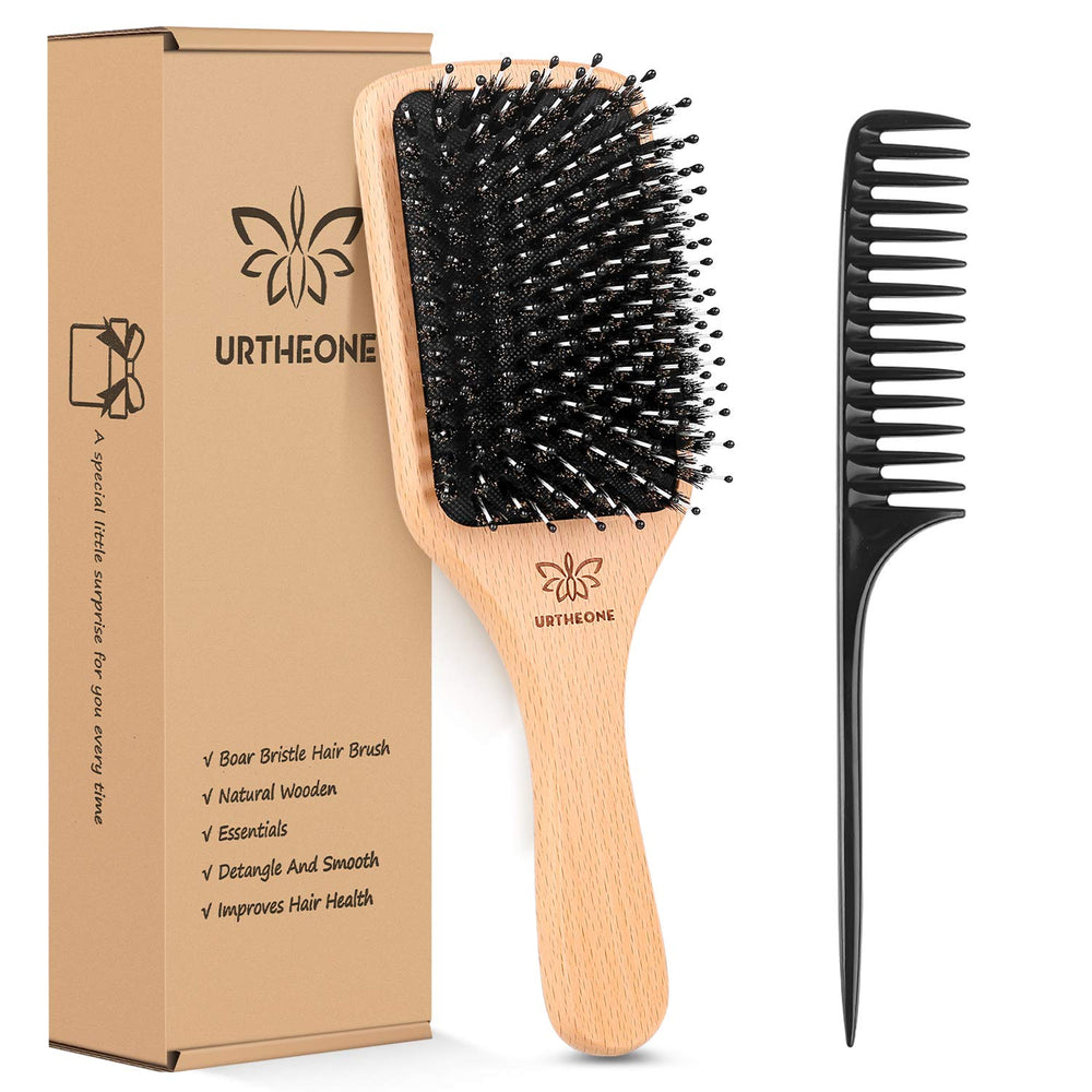 URTHEONE cepillo jabali con cerdas y mango de madera; distribuye aceites en pelo grueso