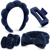 VELSCRUN diadema spa azul oscuro con lazo, facilita lavado facial sin enredos