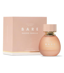 Victoria's Secret Bare Sueded Vanilla, etiqueta minimalista en frasco, aspecto elegante.