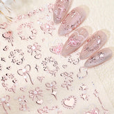 WBRRFJJ pegatinas de San Valentín: corazón-lazo rosa-dorado para uñas brillantes