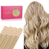 Extensiones WENNALIFE con cinta en cabello rectas de 16 pulgadas para mayor volumen.