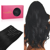 WENNALIFE Extensiones con clips Jet Negro 18p, cabello real para mayor volumen.