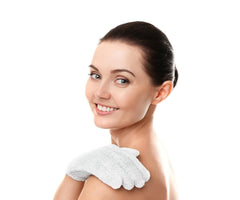 Guantes exfoliantes WMM, primer plano de textura para eliminar células muertas