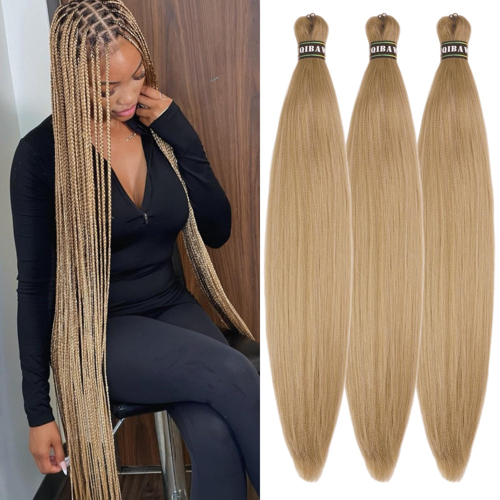 Wuqibawu cabello para trenzas preestirado marrón rubio, 26 pulgadas, aspecto natural.