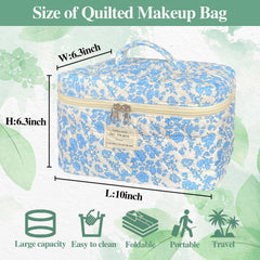 WYJ bolsa de maquillaje azul floral acolchada, regalo perfecto para novia o amiga.