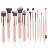 Conjunto YJ-Anyue de 14 pinceles rosas con mango de madera para maquillaje profesional en casa