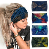 Diadema YONUF Ancha Estilo Bohemio Azul Jaspeado, cómoda para yoga y entrenamientos.