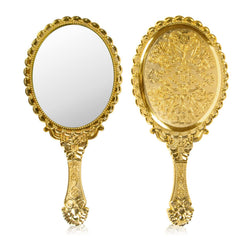 Espejo YUSONG con grabado floral dorado, ideal para maquillaje diario.