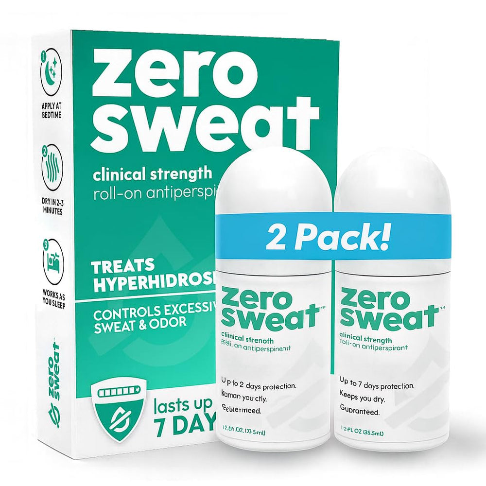 ZeroSweat caja de dos unidades para protección diaria sin irritación.