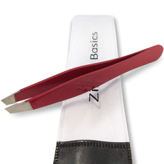 Pinzas quirúrgicas Zizzili Basics con puntas inclinadas rojas, precisión para definir cejas.