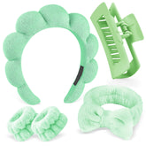 Banda para spa Zkptops con esponja y terry verde para cuidado facial.