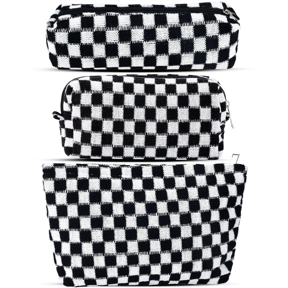 ZLFSRQ bolsa de maquillaje a cuadros grande, ideal para viaje y organización diaria.
