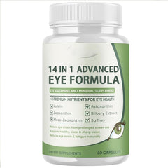 Fórmula 14-en-1 para ojos en botella, apoyo diario de bienestar visual.